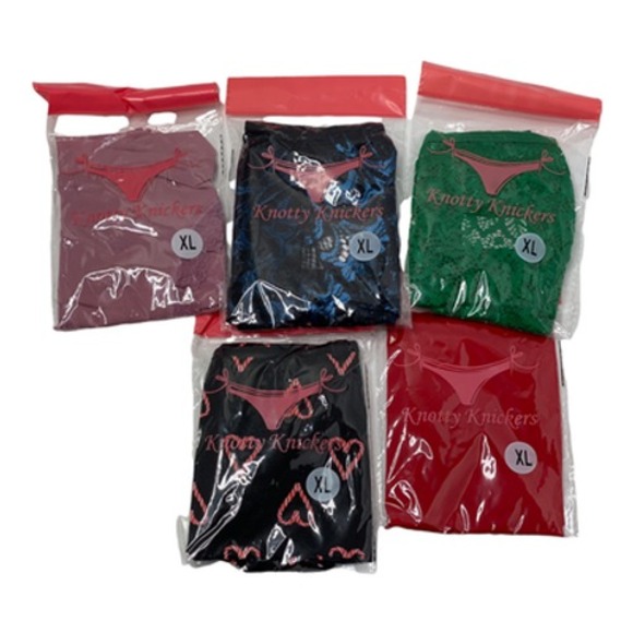 Knotty Knickers Other - Knotty Knickers Set of 5 Panties Sz XL Multicolor Thong Cheeky SEXY (2187)